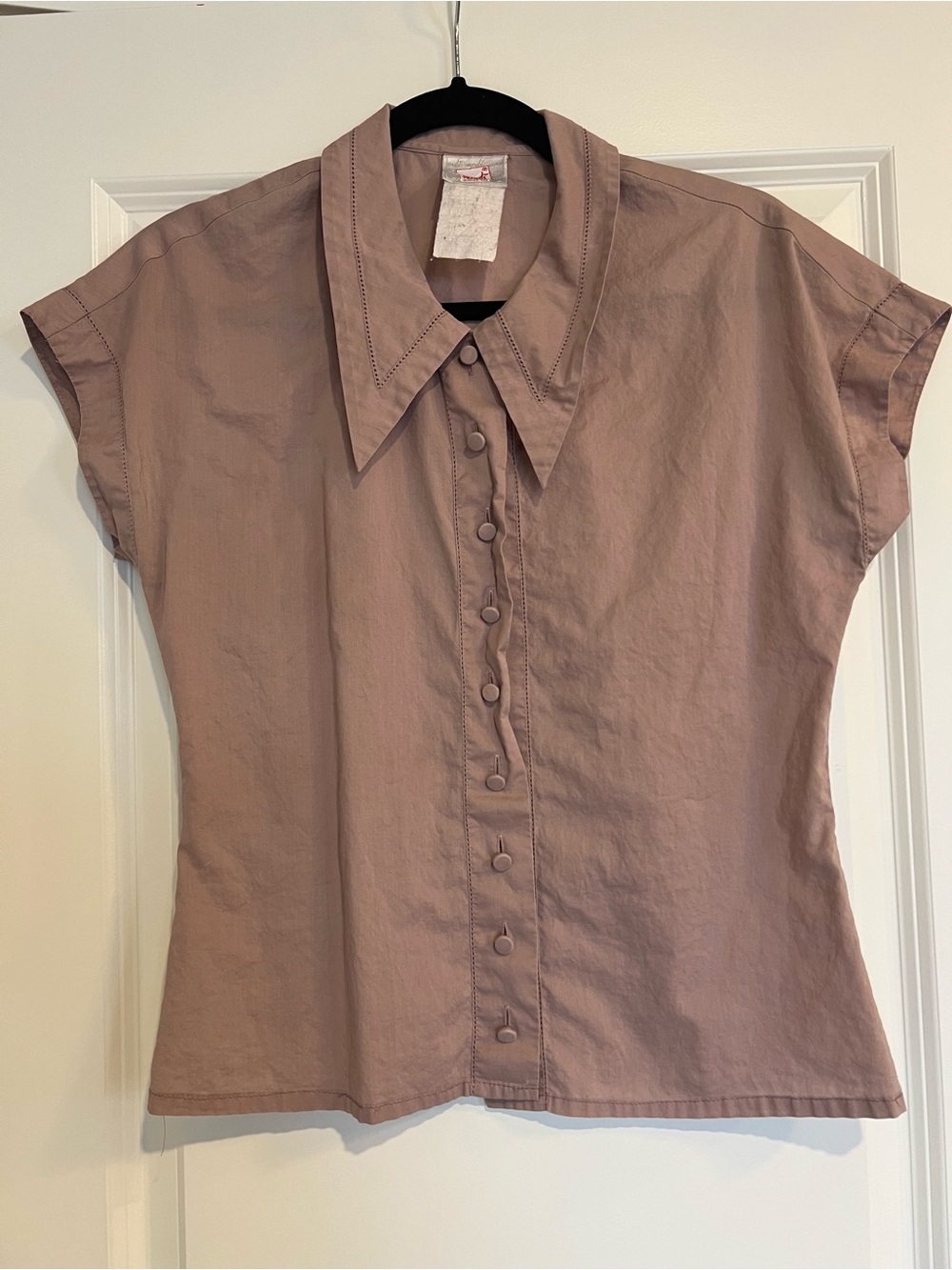 Vintage Mauve Button Front Cap Sleeve Blouse